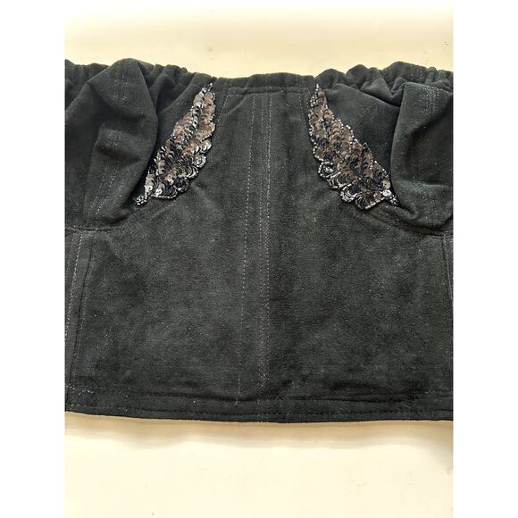 Made with Love by Mom Corset Crop Top Tube S/M Black Velvet Y2K Strapless Sequin - Picture 2 of 11
